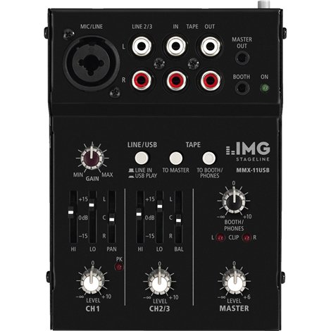MMX-11USB 2-Kanaals Miniatuur Audiomixer met USB Interface - Monacor Studio Mixers